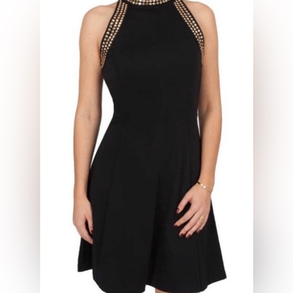 NWT Michael Kors size 0 black cocktail dress with gold studs around high 07/2589 - Picture 1 of 14